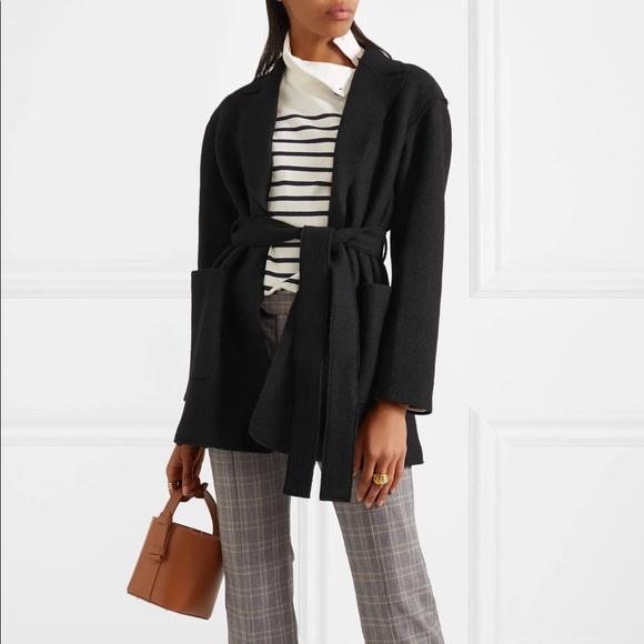 J Crew Boiled Wool Belted Sabrina Wrap Coat Black - Picture 2 of 11